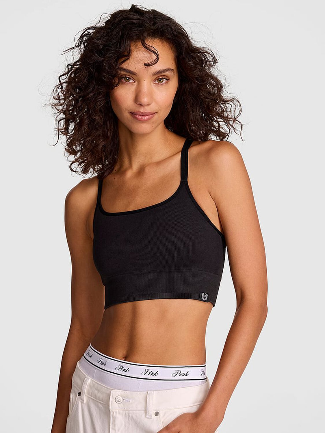 vs Pink Soft Seamless Strappy Sports Bra Pure Black 1 of 3 