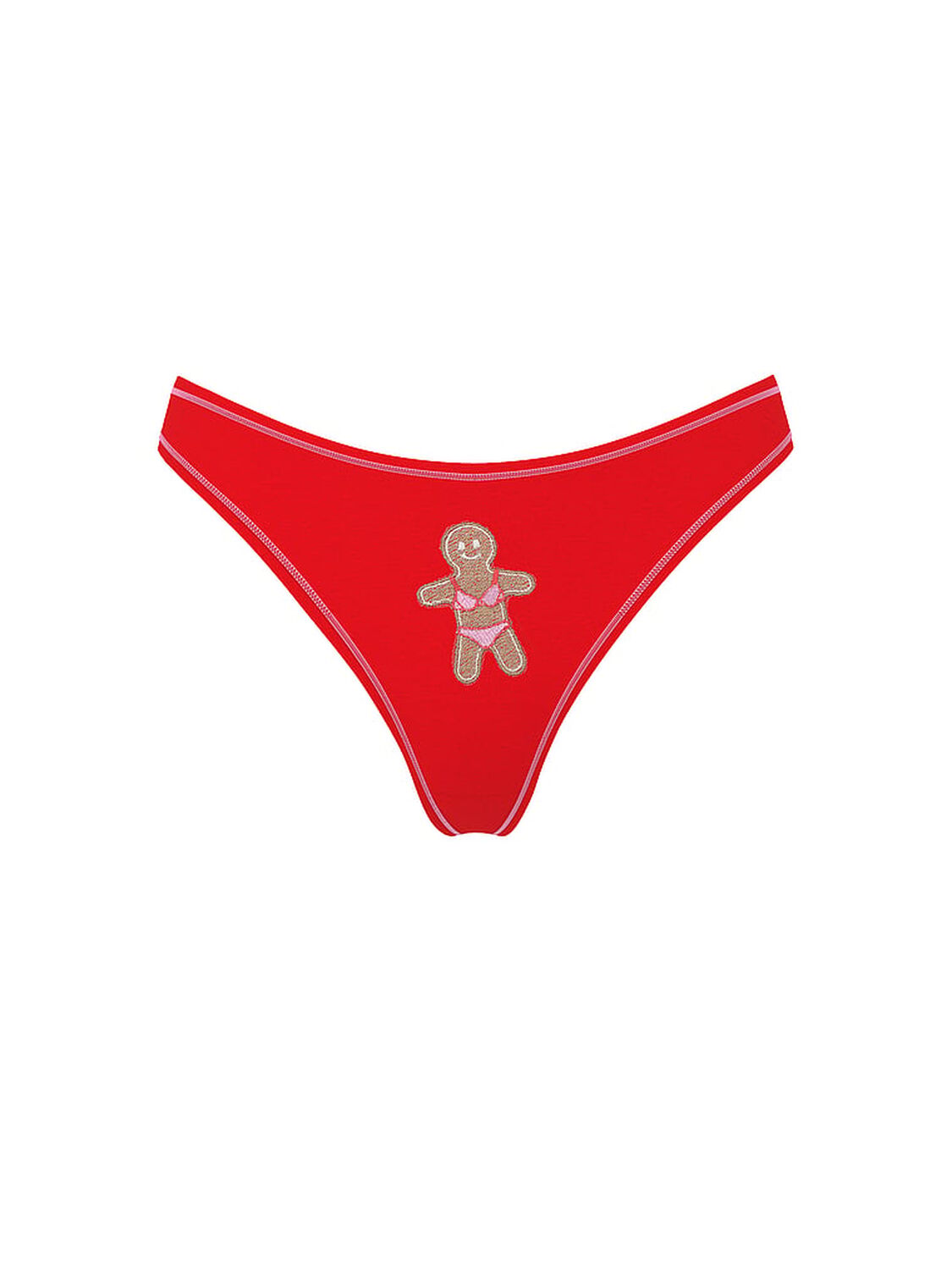 vs Pink Cotton High-Leg Thong Panty Bright Vermillion Gingerbread Patch 3 of 4 