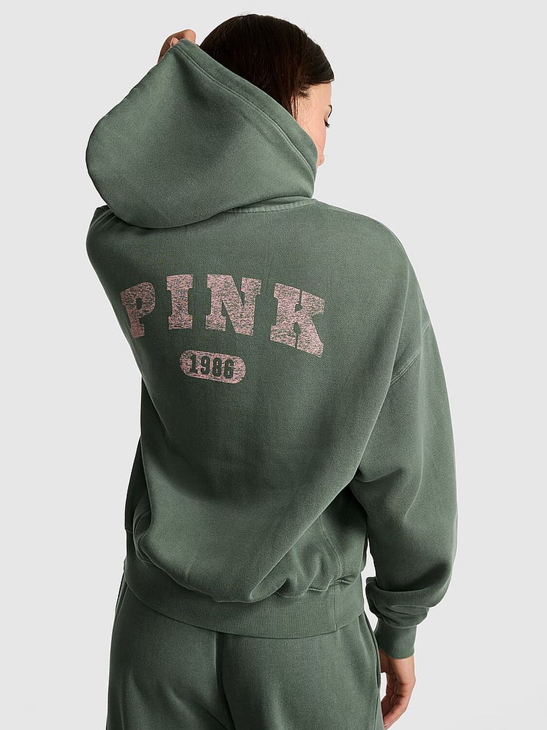 vs Pink Ivy Fleece Campus Full-Zip Hoodie Wild Thyme 2 of 3 