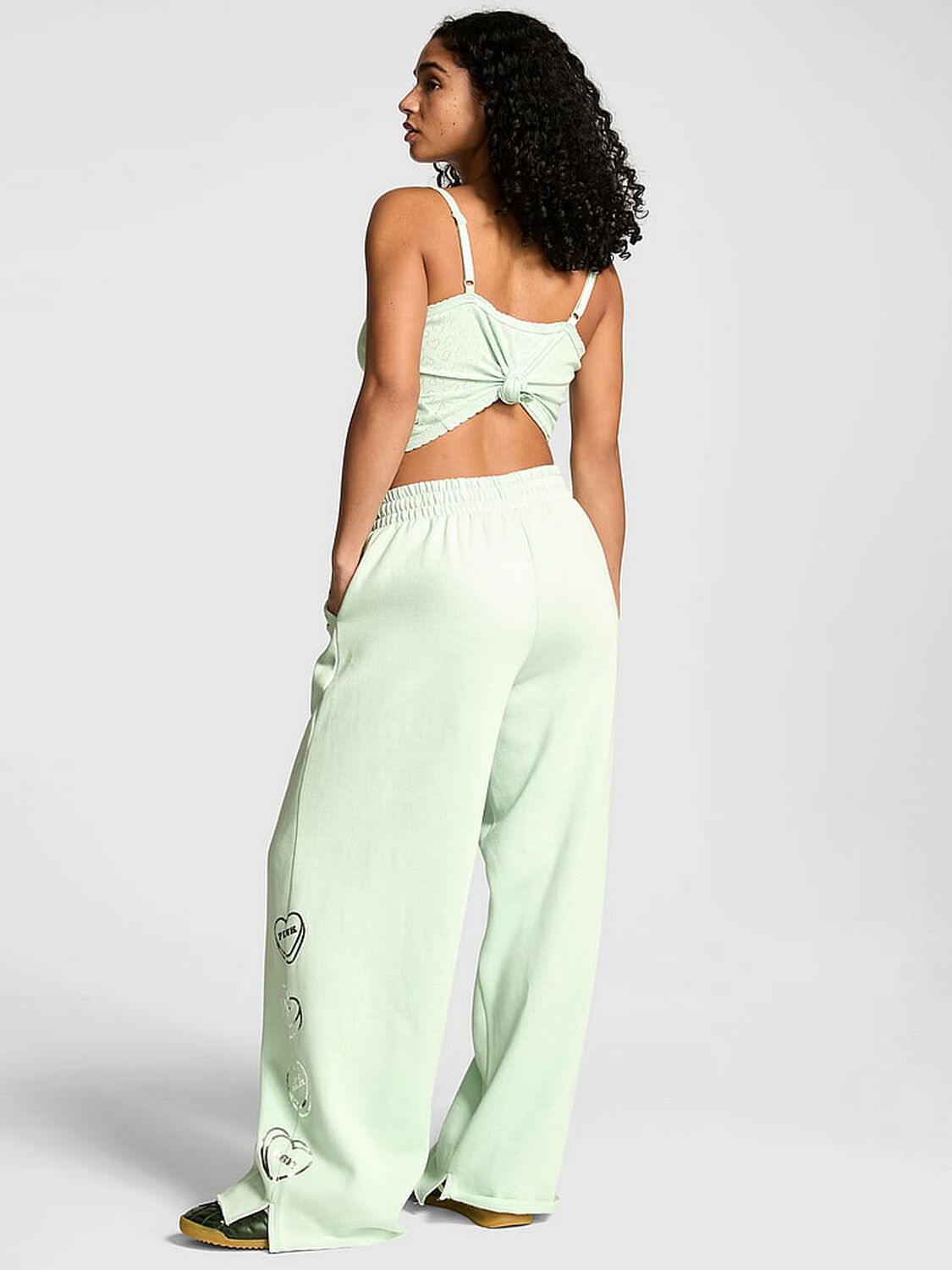 vs Pink Campus Fleece&trade; Wide-Leg Split-Hem Sweatpants Mint Vday 2 of 3 