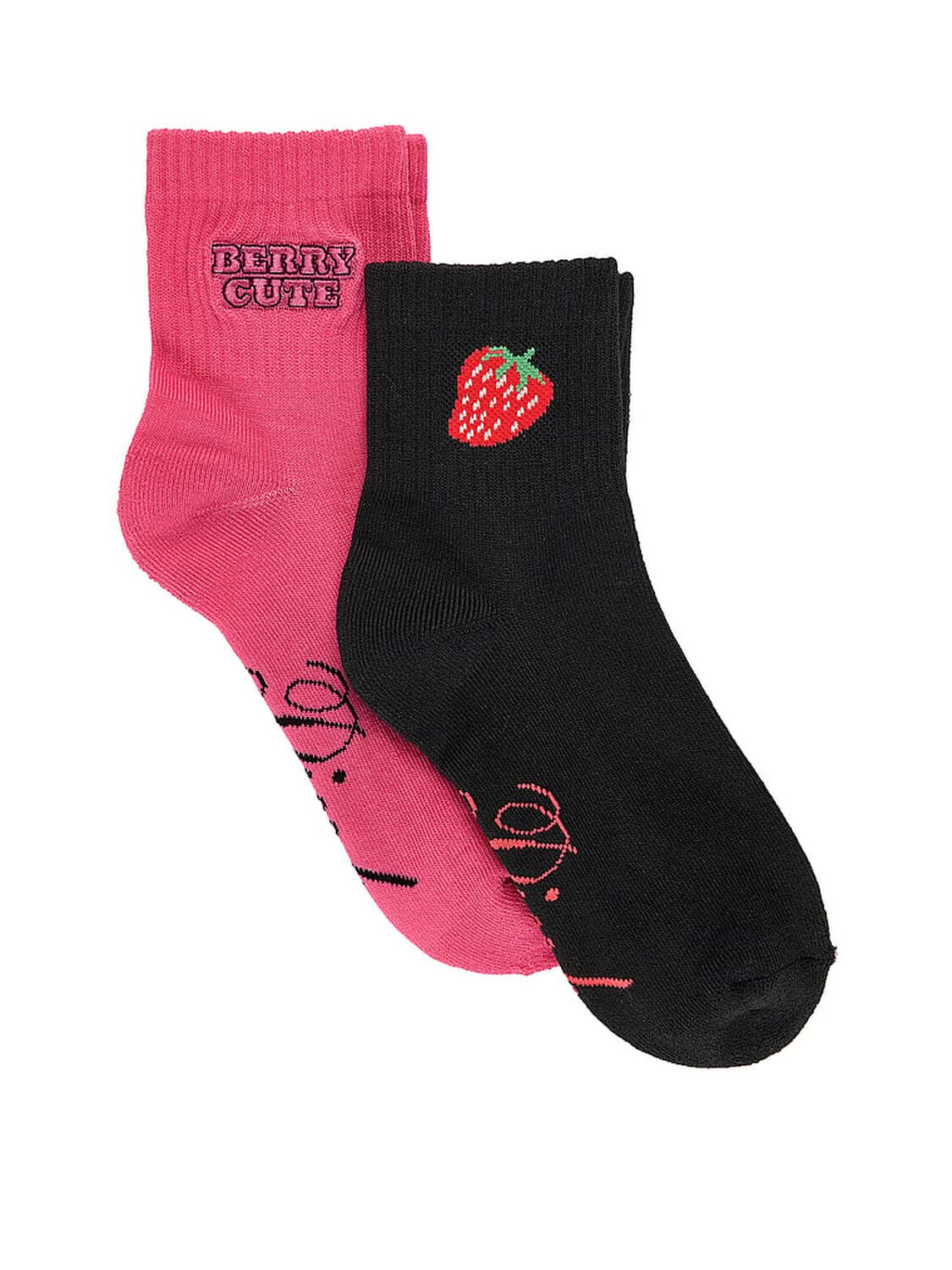 vs Pink 2-Pack Quarter Socks Black And Pink Twirl 1 of 2 