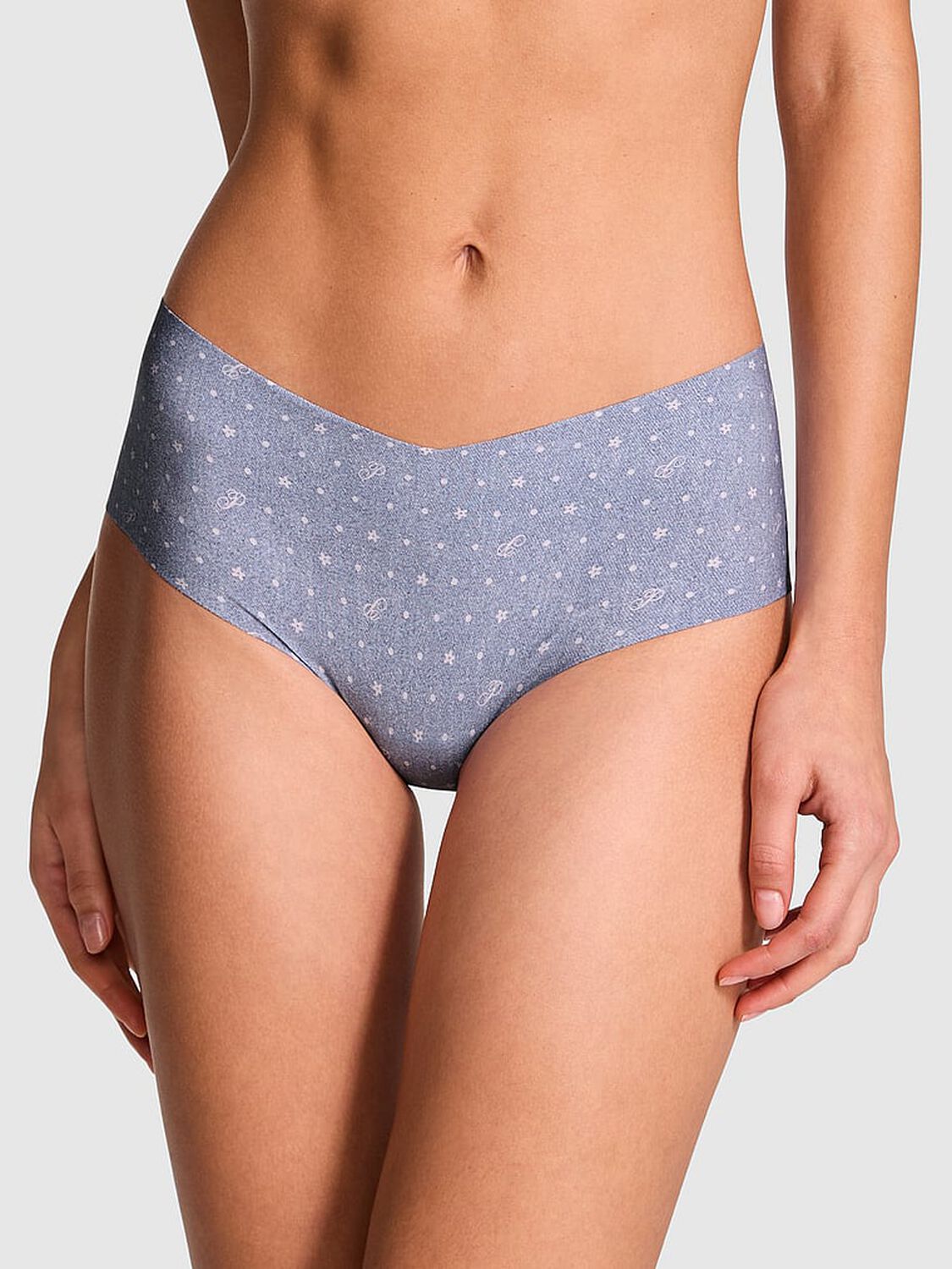 vs Pink No-Show Cheeky Panty Blue Dancer P Script Dot Print 1 of 3 