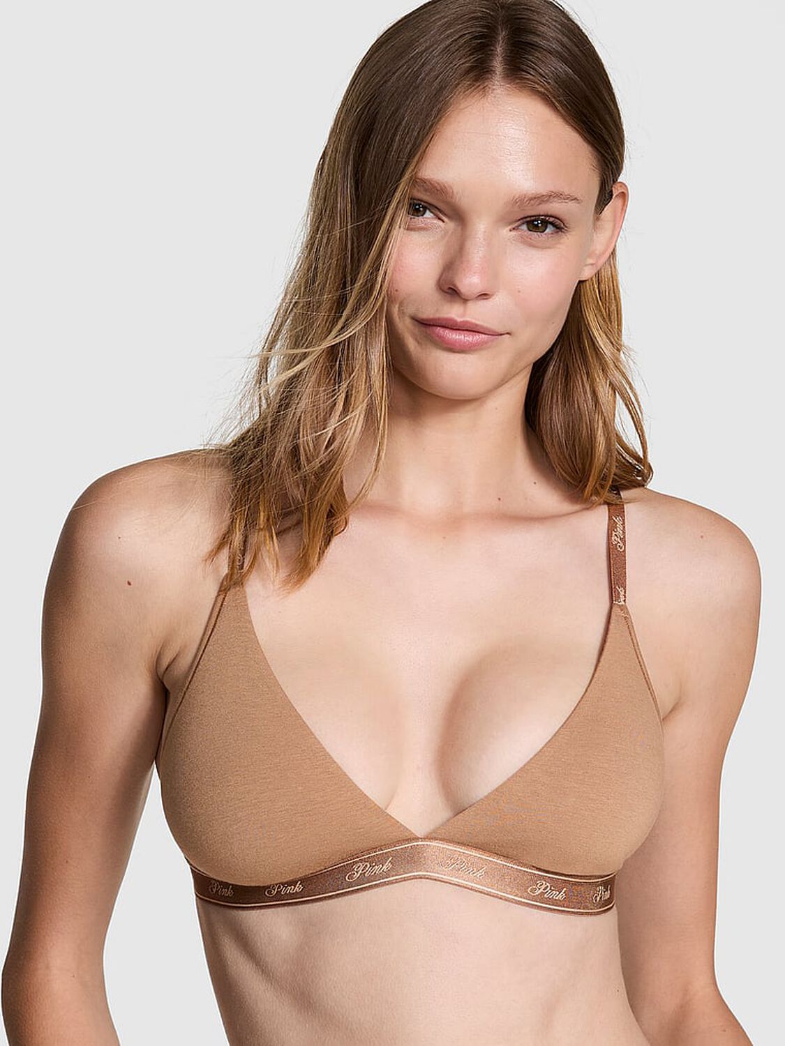 vs Pink Bralettes & Bra Tops Cotton Logo Triangle Bralette Limitededition Cocoa Latte 1 of 5 