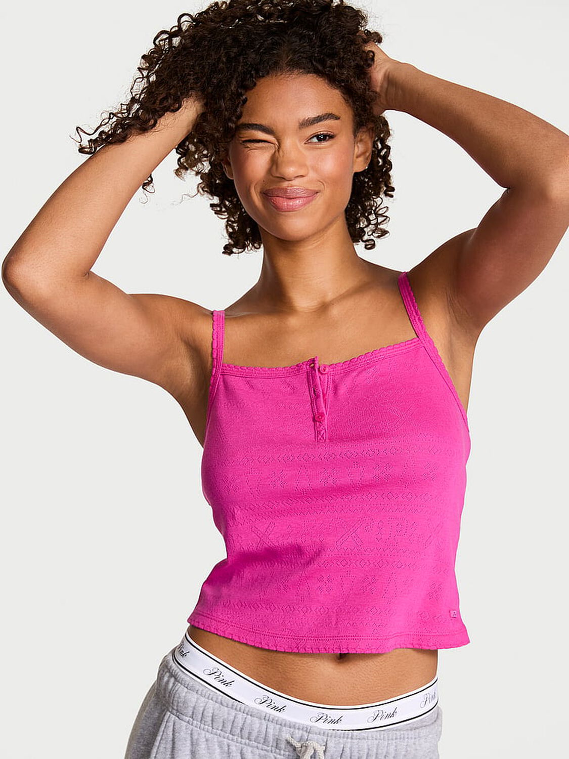 vs Pink Pointelle Henley Cami Pink Fire 1 of 3 