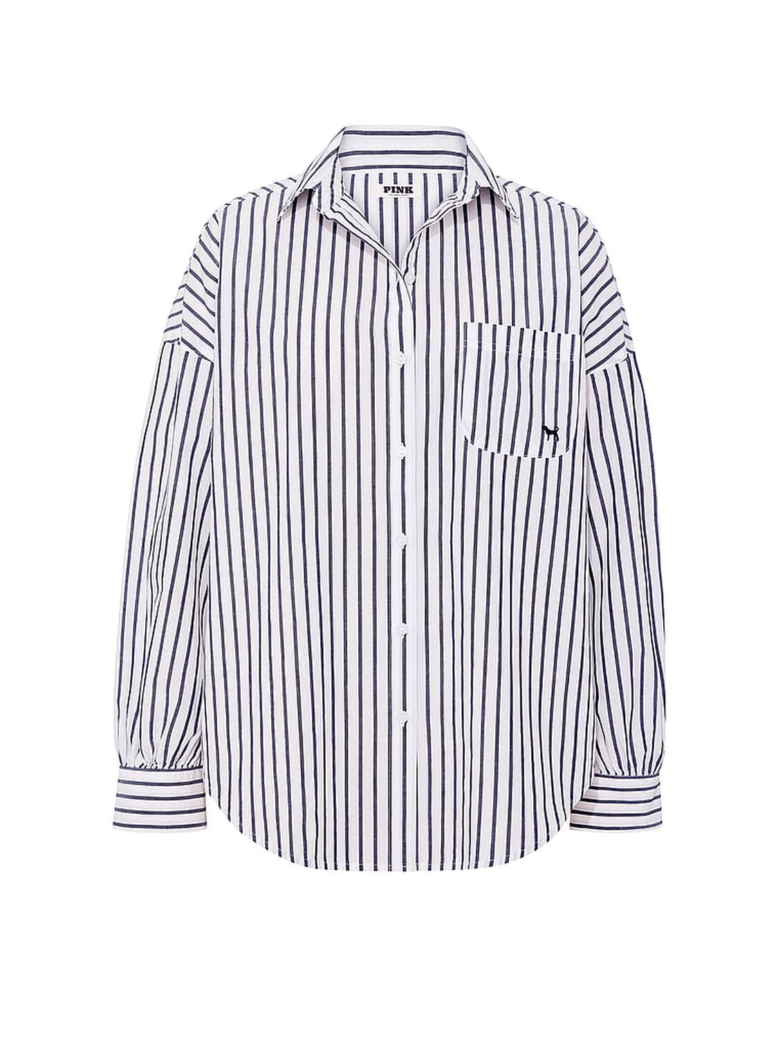 vs Pink Coastal Cutie Button-Down Sleepshirt White & Navy Stripes 3 of 3 