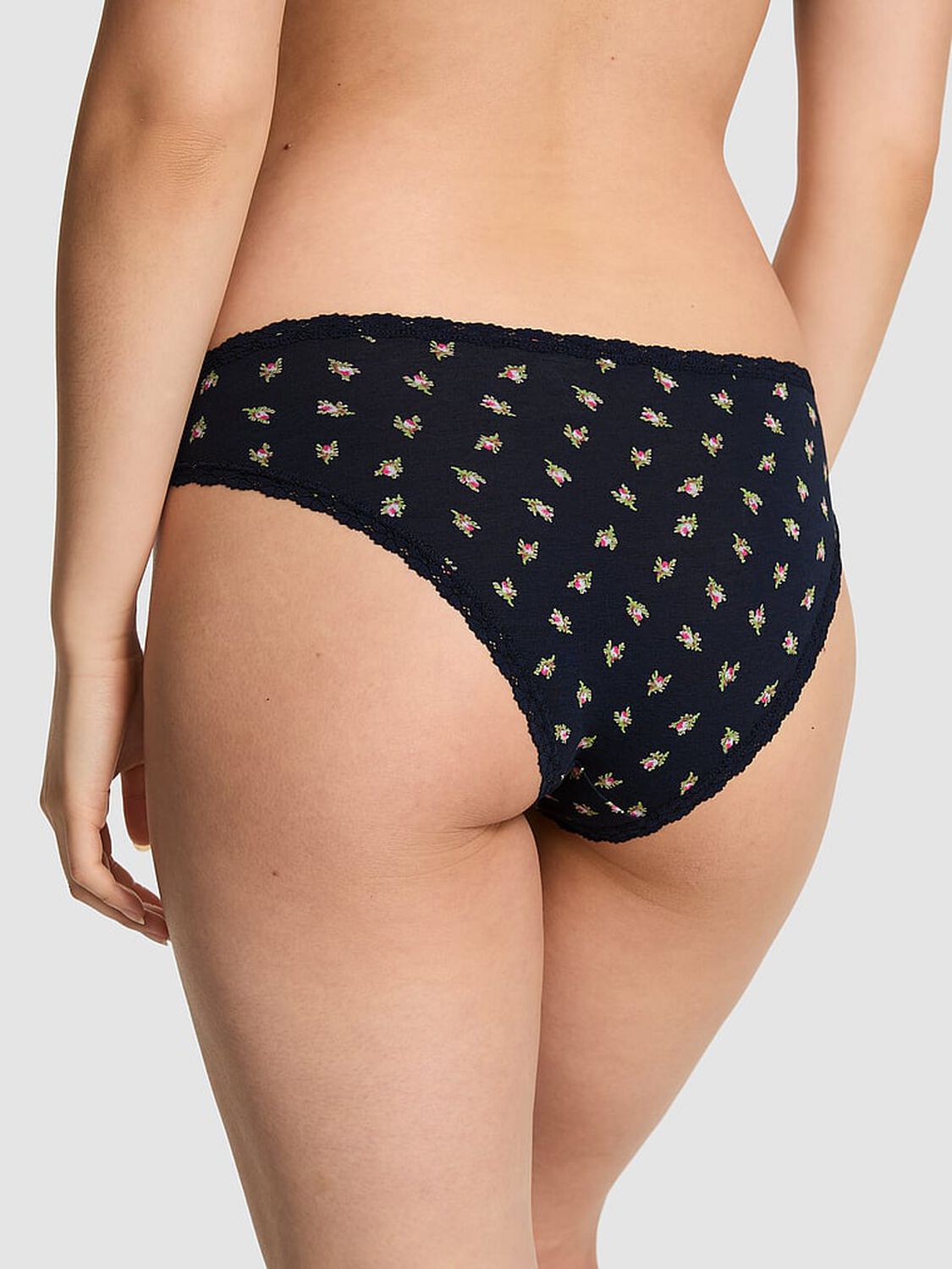 vs Pink Cotton Lace-Trim Cheeky Panty Noir Navy Rose With Noir Navy Lace 2 of 3 