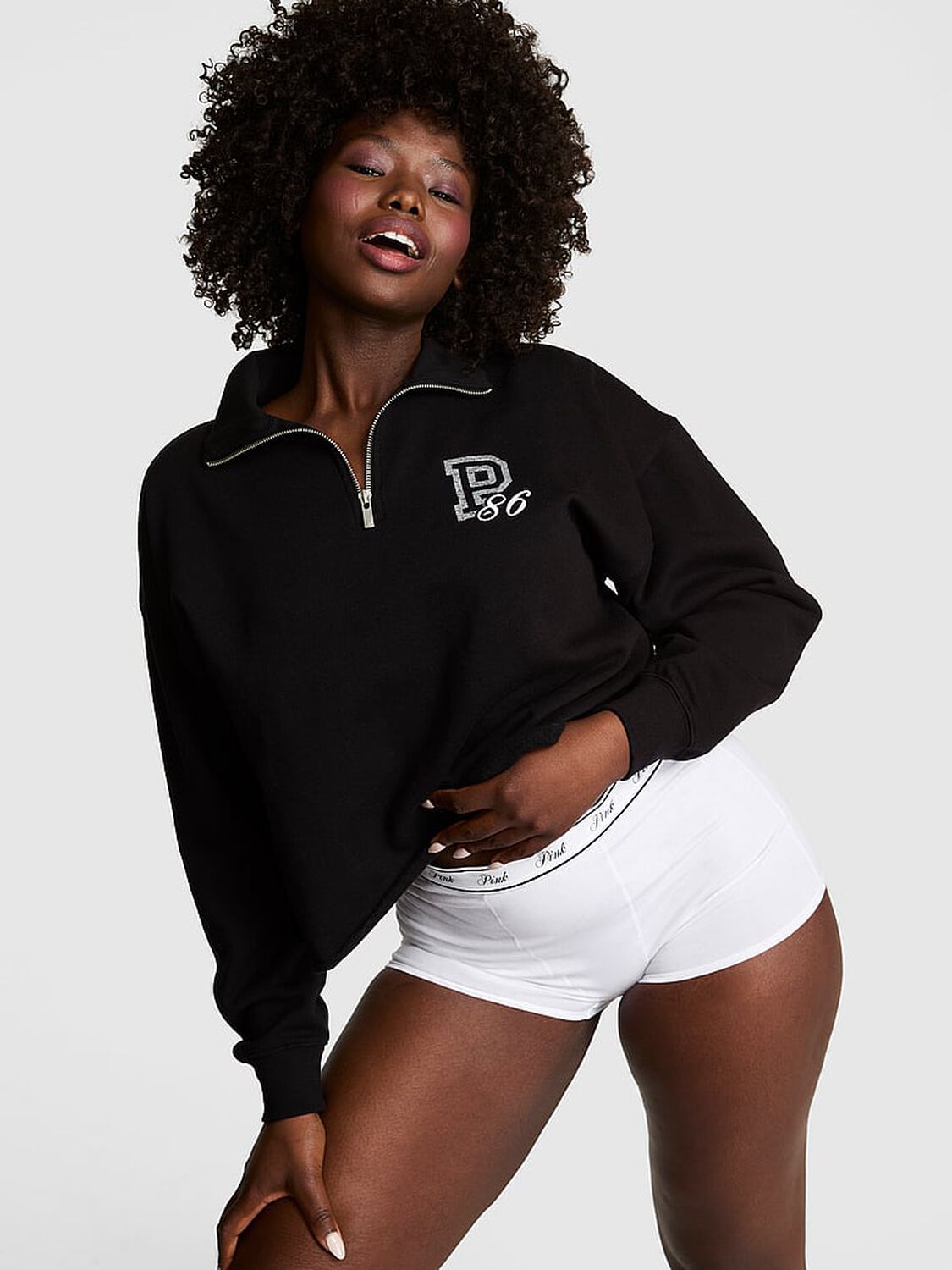 vs Pink Campus Fleece&trade; Quarter-Zip Straight-Cut Sweatshirt Pure Black Spring 1 of 3 