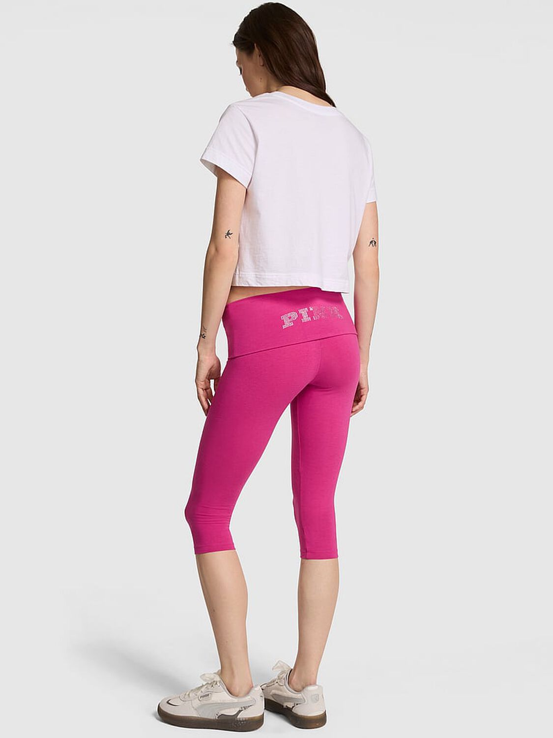 vs Pink All-Day Cotton Foldover Capri Leggings Pink Fire Shine 2 of 2 