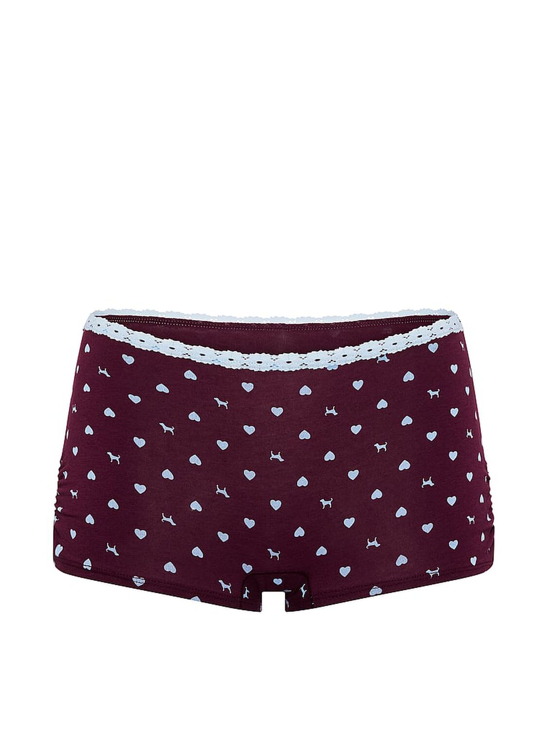 vs Pink Cotton Dorm Boyshort Panty Wild Rose Heart Dog With Blue Dancer Lace 3 of 3 
