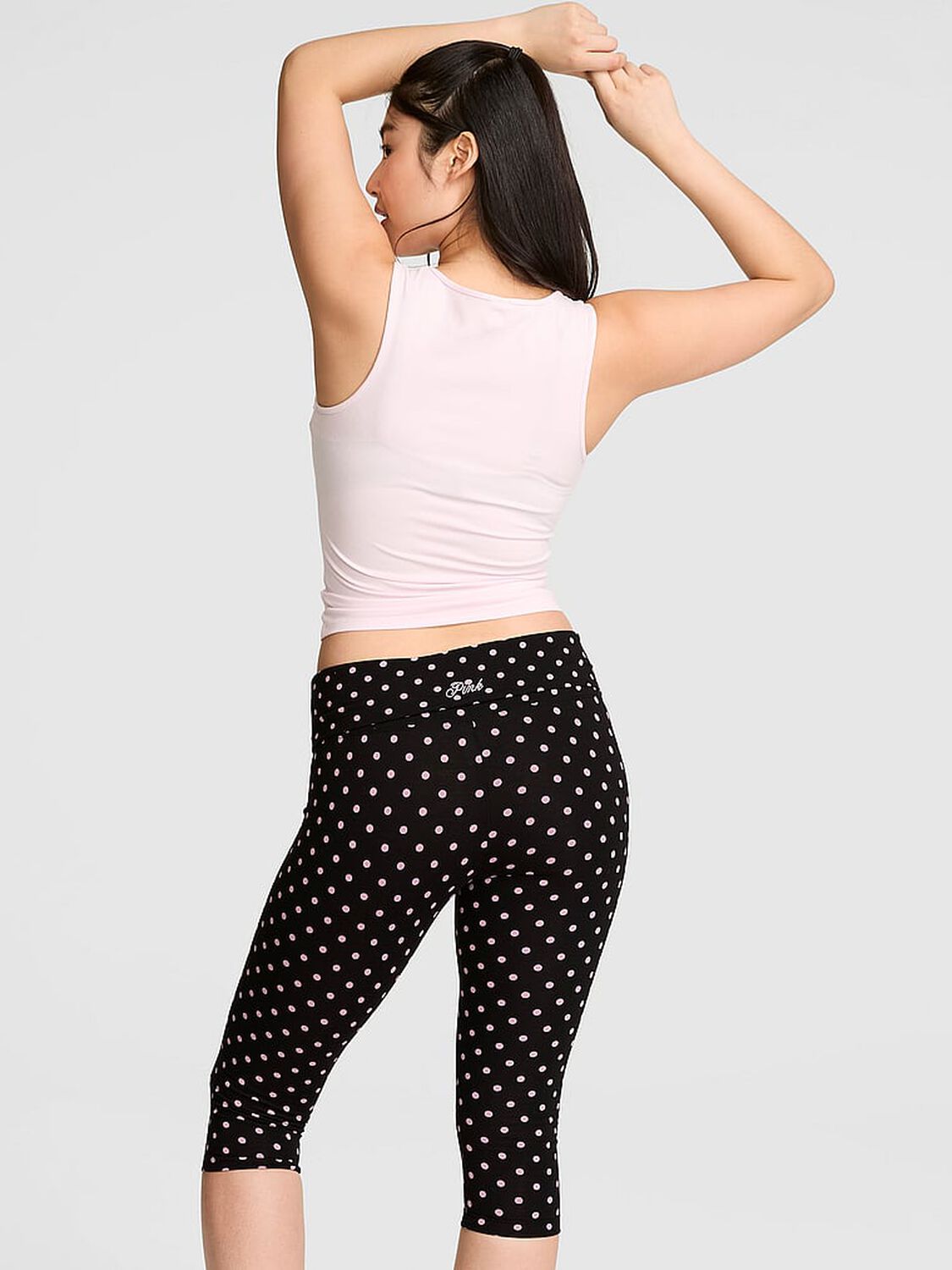 pink Pink All-Day Cotton&trade; Foldover Capri Leggings Black With Pink Dot 2 of 3 