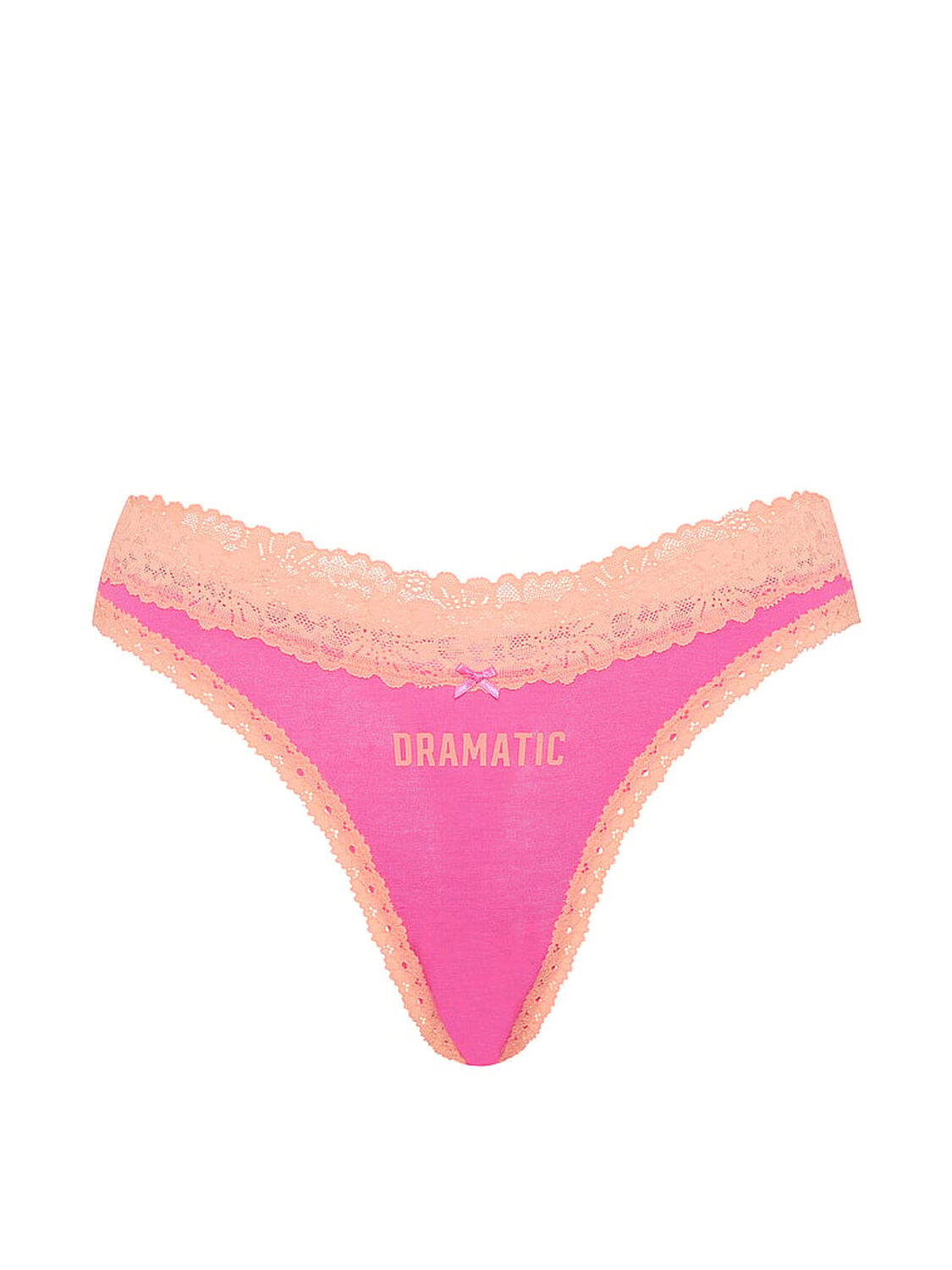vs Pink Cotton Lace-Trim High-Leg Thong Panty Sizzling Strawberry With Peach Tree Lace And Dramatic Graphic 3 of 3 