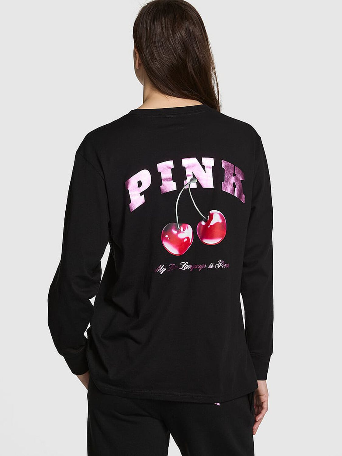 vs Pink Campus Cotton Long-Sleeve Tee Pure Black Vday 2 of 4 