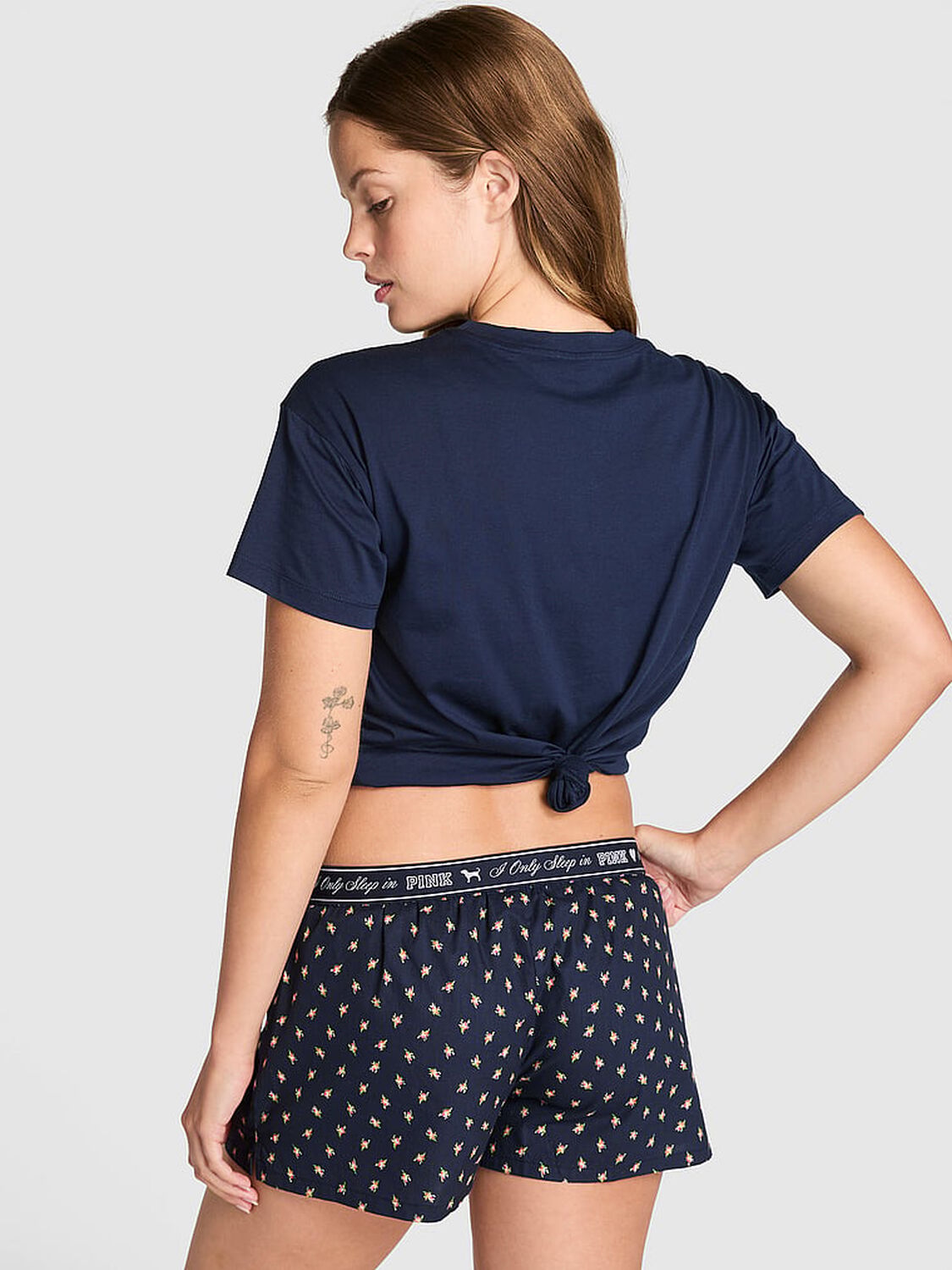 vs Pink Cotton Boxy Pajama Shorts Noir Navy Ditsy Floral Print 2 of 3 