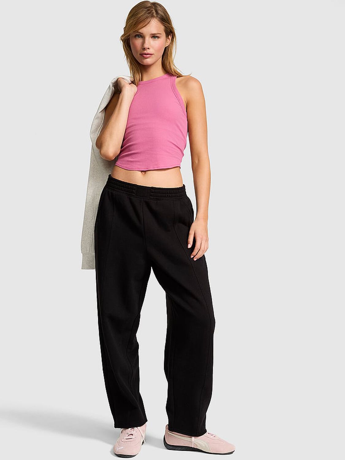 vs Pink Campus Fleece&trade; Seamed Barrel Sweatpants Pure Black 1 of 3 