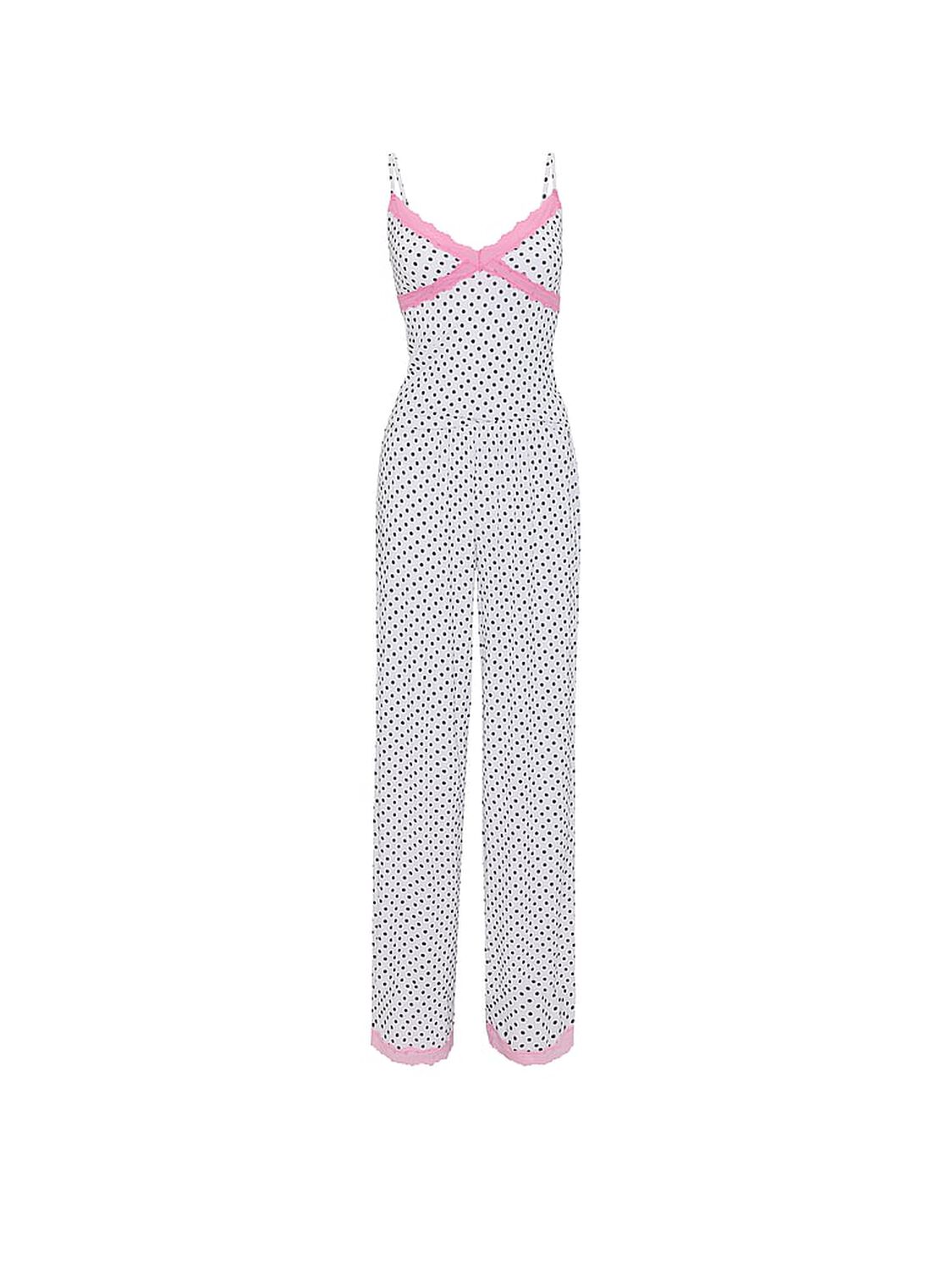 vs Pink Modal Lace-Trim Cami & Pants Pajama Set White With Black Dots 3 of 3 