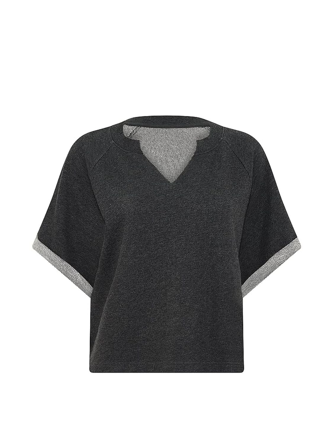 vs Pink Campus Terry&trade; Short-Sleeve Crew Sweatshirt Vs Charcoal Heather Grey 3 of 3 