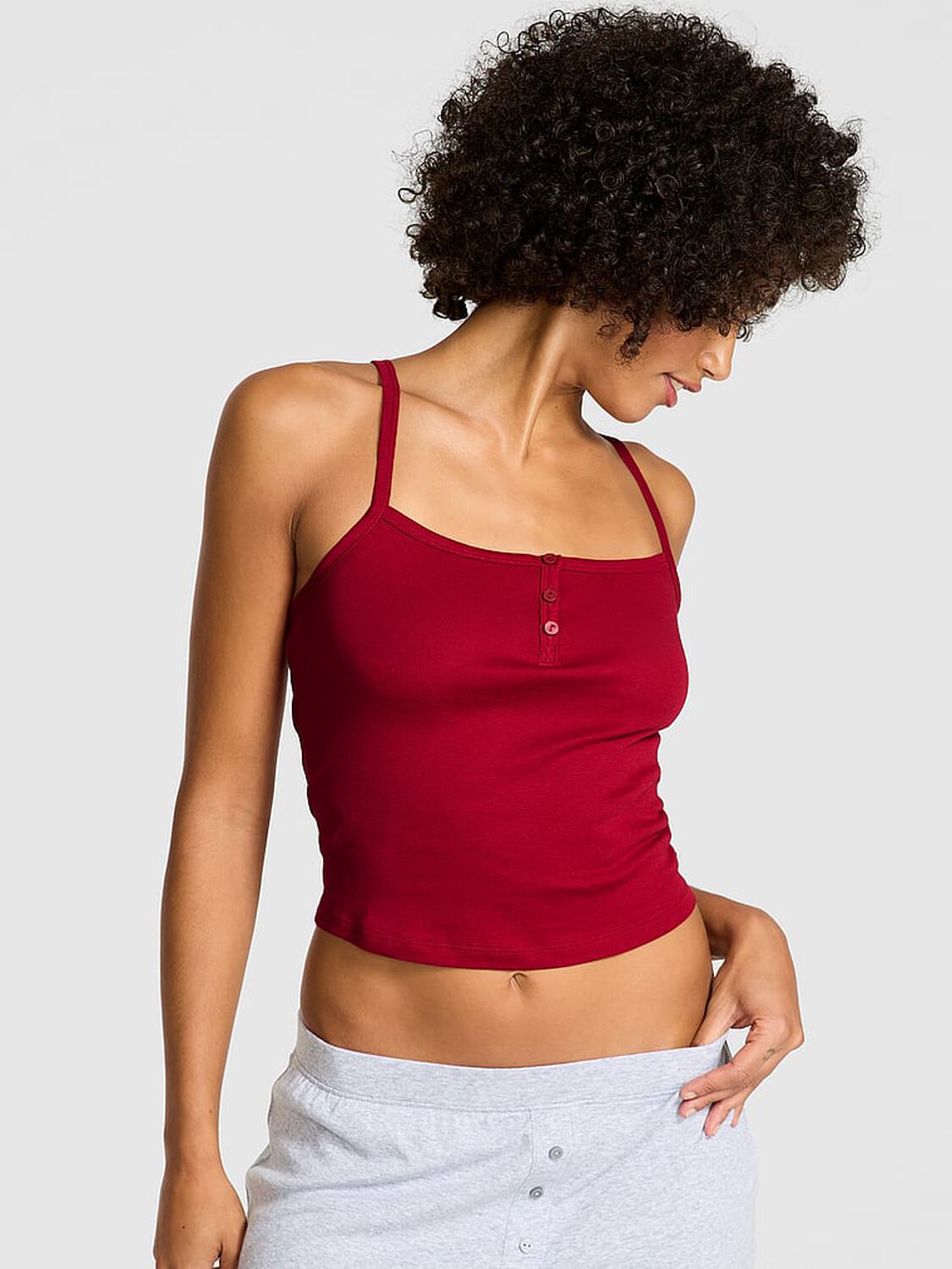 vs Pink Cotton Henley Cami Red Lacquer 1 of 3 