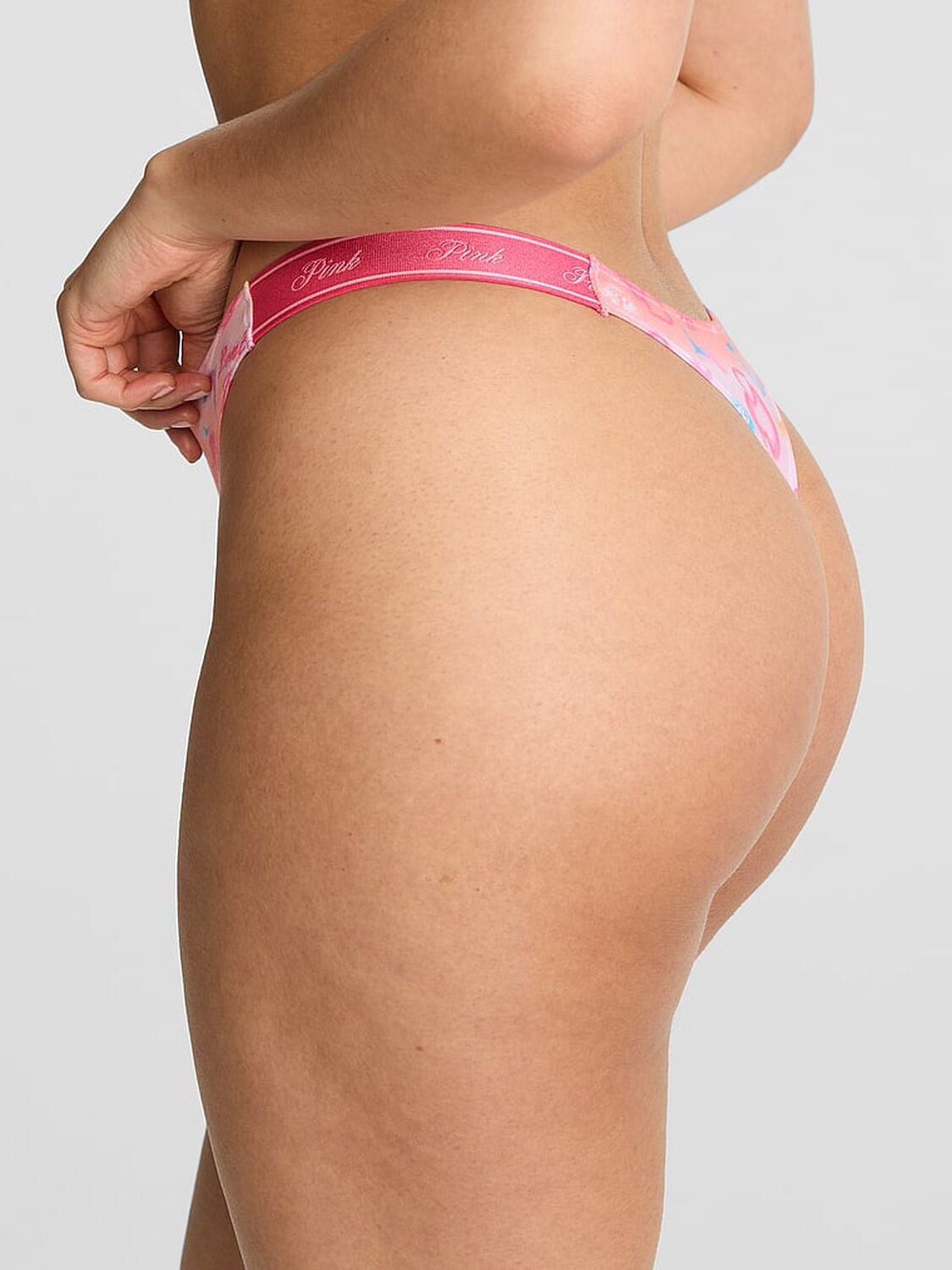 vs Pink Logo Cotton High-Leg Thong Panty Love Me Pink Airbrush Print 2 of 3 