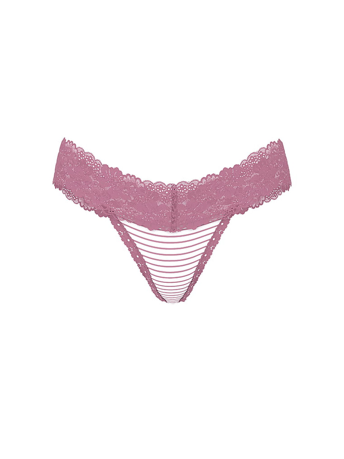 vs Pink PINK Wink&trade; Lace-Trim Thong Panty Cashmere Rose Stripes 3 of 3 