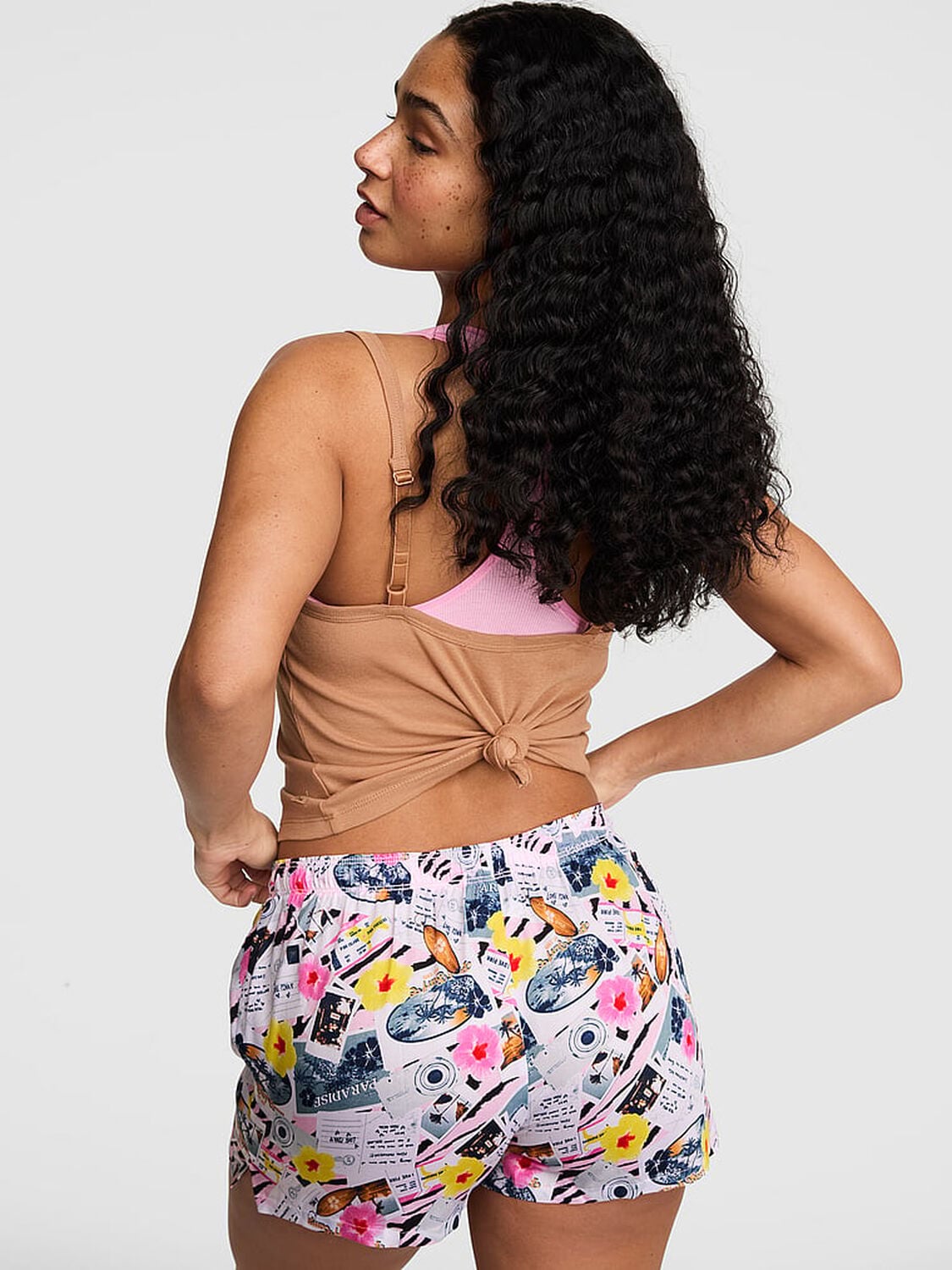 vs Pink Silky Sleep Boxy Pajama Shorts Cupid Pink Beach Print 2 of 3 