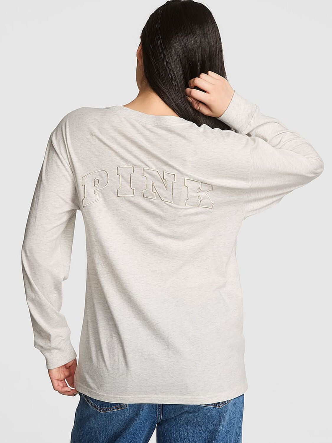 pink Pink Campus Cotton Long-Sleeve Tee Snow Heather Angelina 2 of 2 