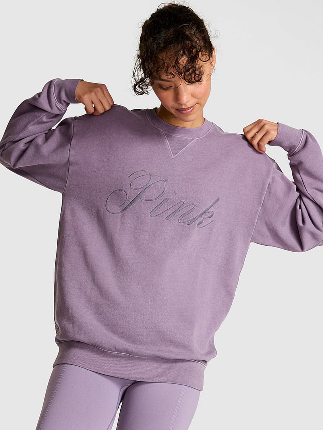 vs Pink Ivy Fleece Oversized Crew Sweatshirt Frozen Plum 1 of 3 