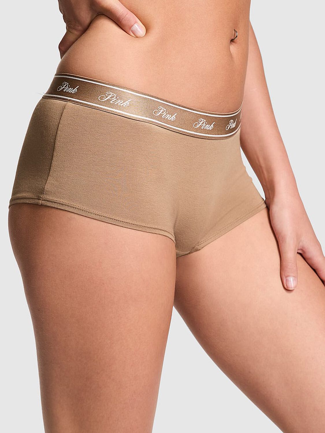 vs Pink Logo Cotton Boyshort Panty Cocoa Latte 1 of 3 