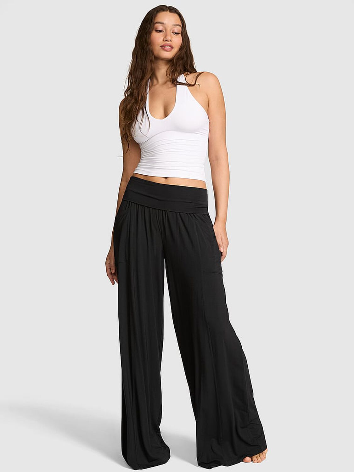 vs Pink 24/7 Lounge Modal Foldover Pants Black 1 of 3 