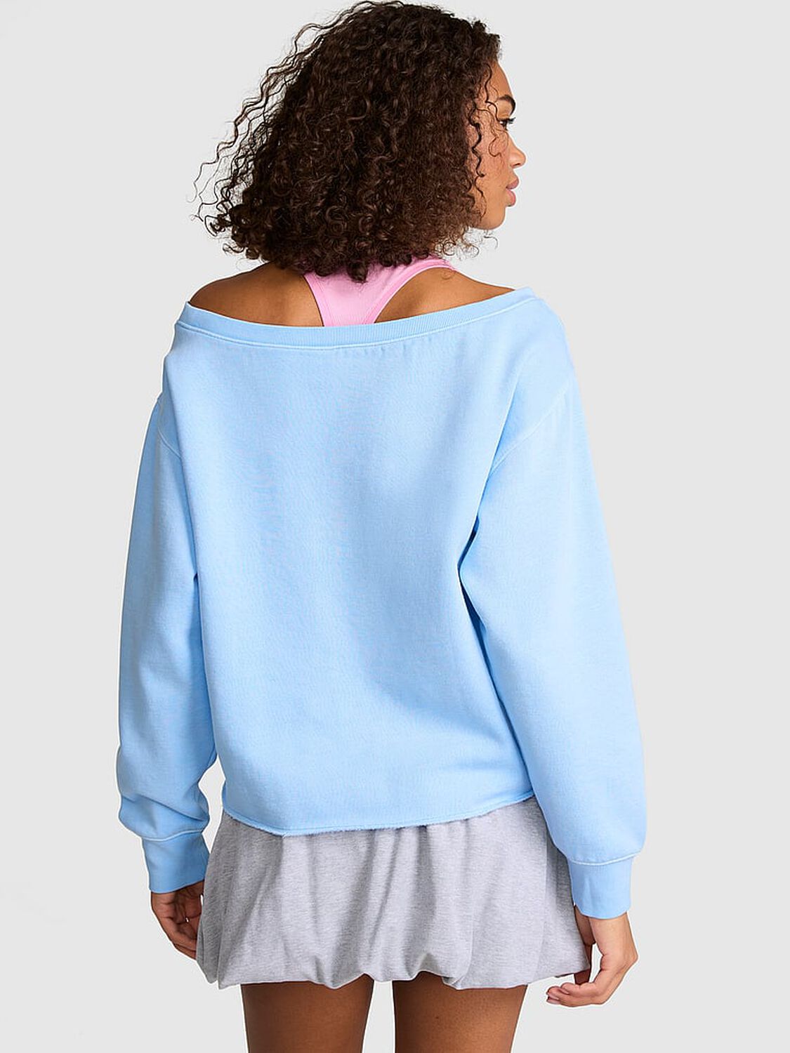 vs Pink Campus Fleece&trade; Rib Off-The-Shoulder Sweatshirt Blue Dancer 2 of 3 