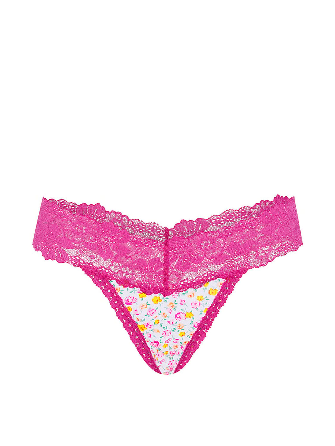 vs Pink PINK Wink&trade; Lace-Trim Thong Panty Vs White Floral 3 of 3 