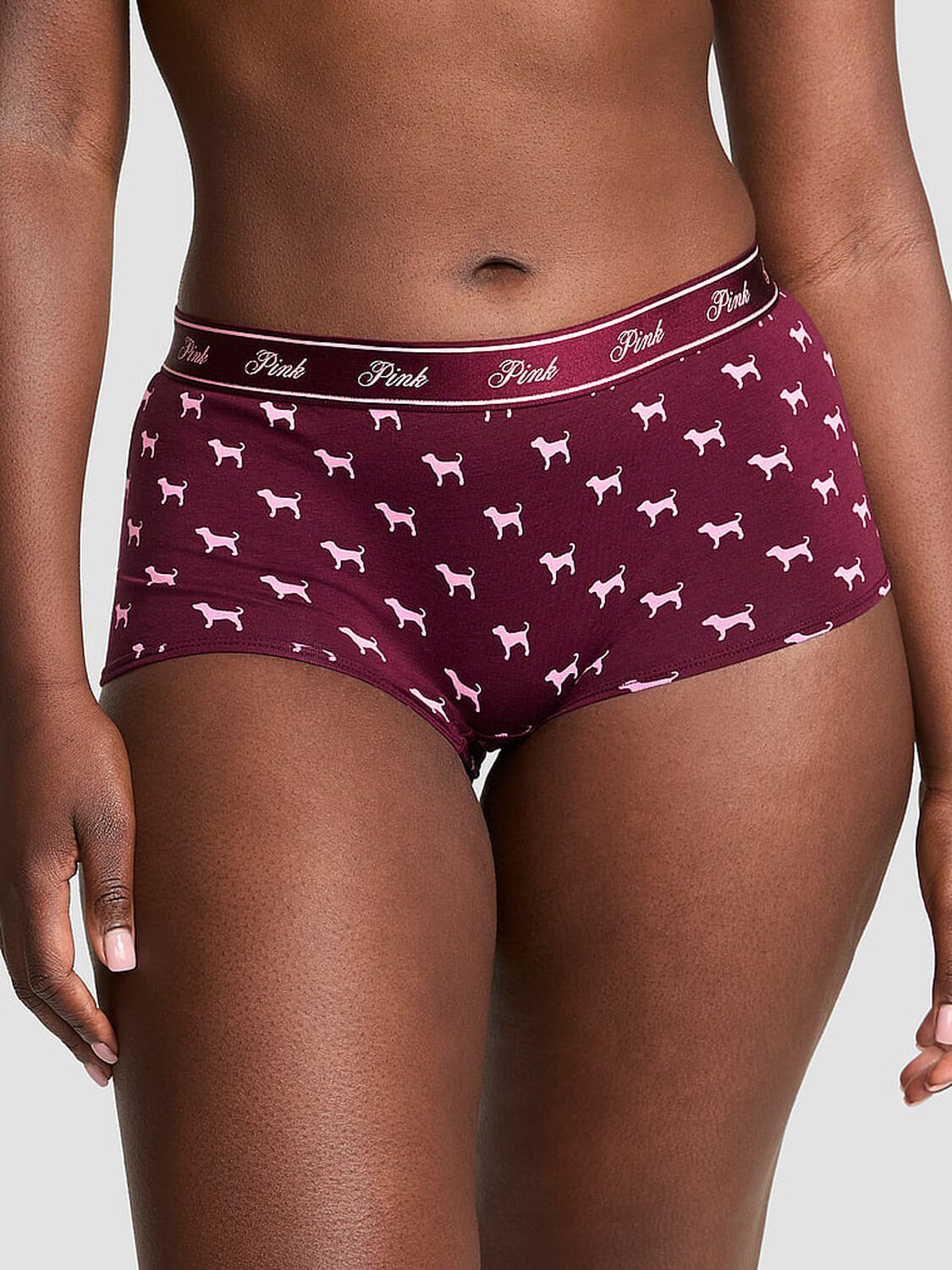vs Pink Logo Cotton Boyshort Panty Wild Rose Dog Print 1 of 3 