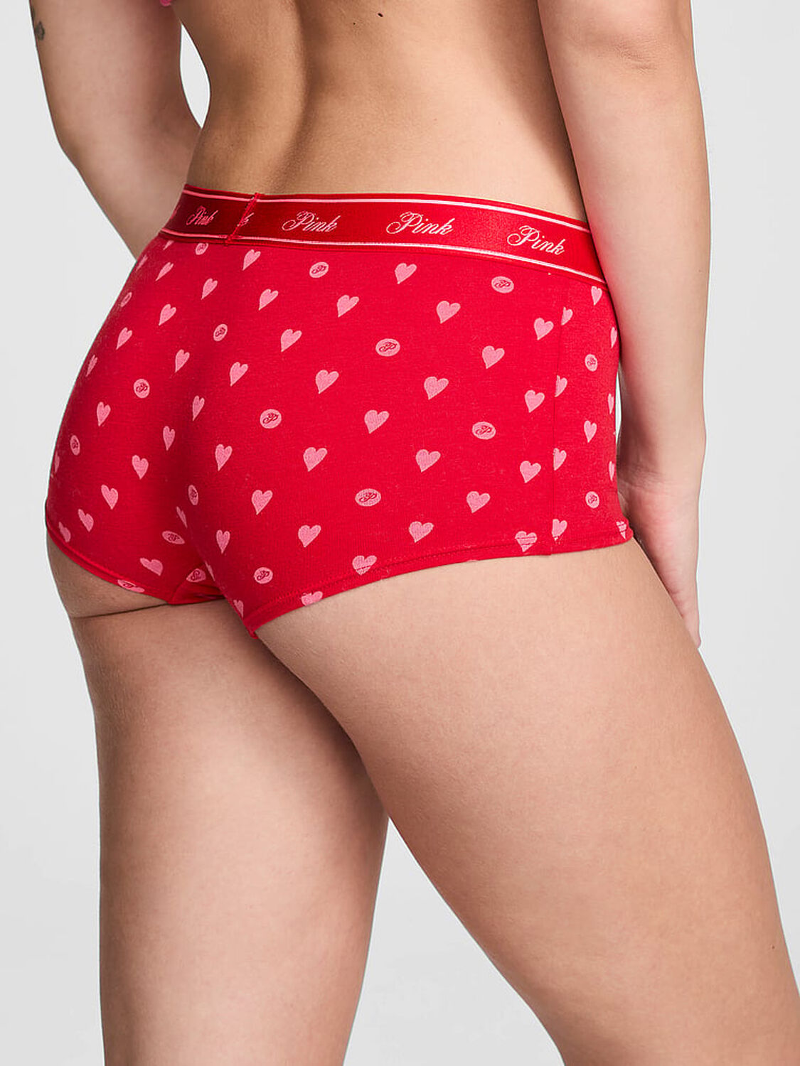 vs Pink Logo Cotton Shine Boyshort Panty Bright Vermillion Heart Dot Print 2 of 3 
