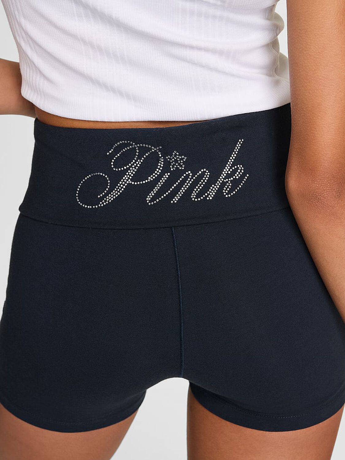 vs Pink All-Day Cotton Foldover 3" Bike Shorts Dark Twilight Bling 3 of 4 