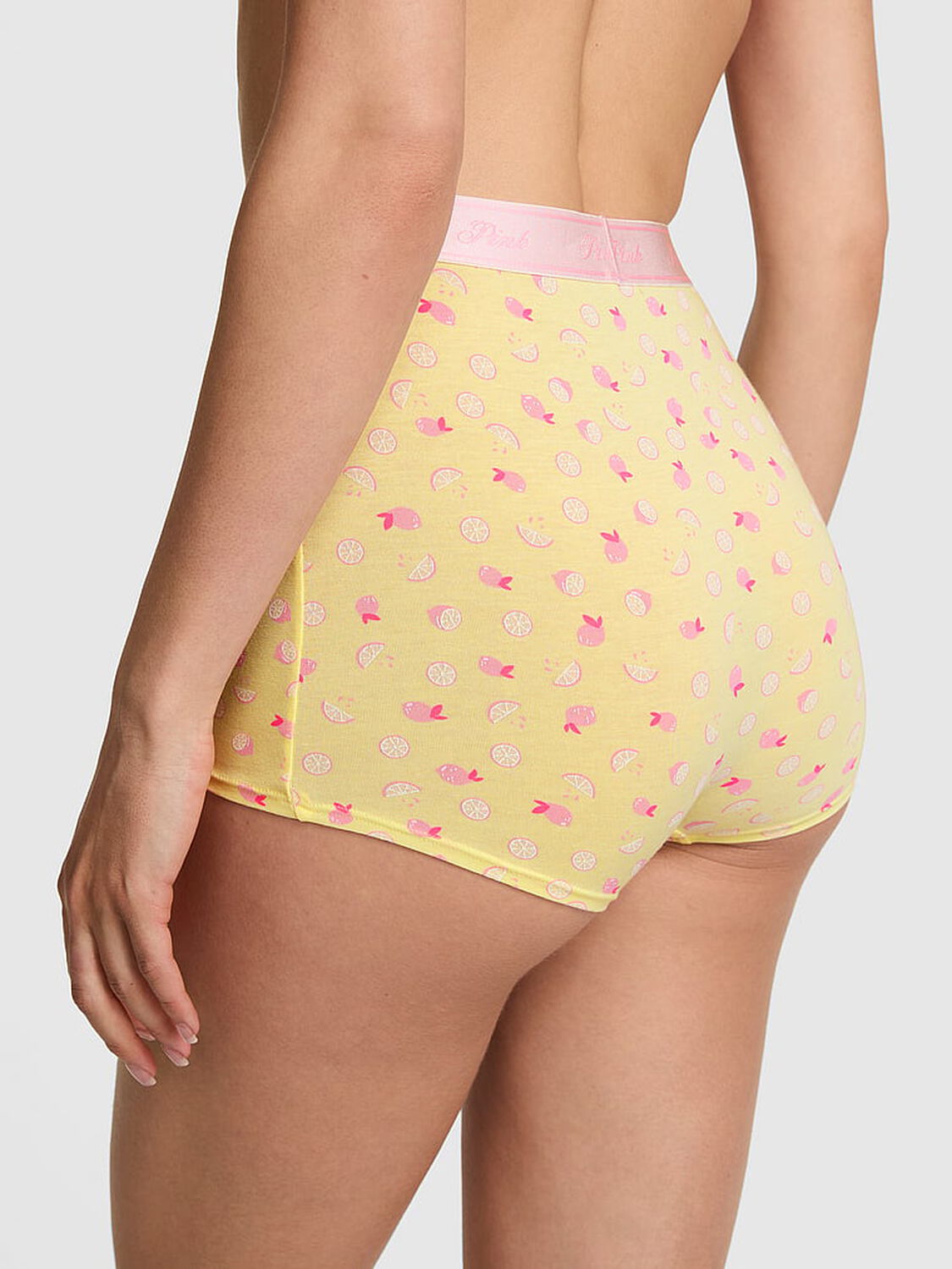 vs Pink Logo Cotton High-Waist Boyshort Panty Mellow Yellow Lemon Print 2 of 3 