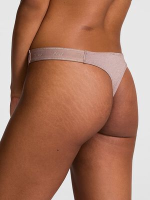 Logo Cotton Shimmer High-Leg Thong Panty