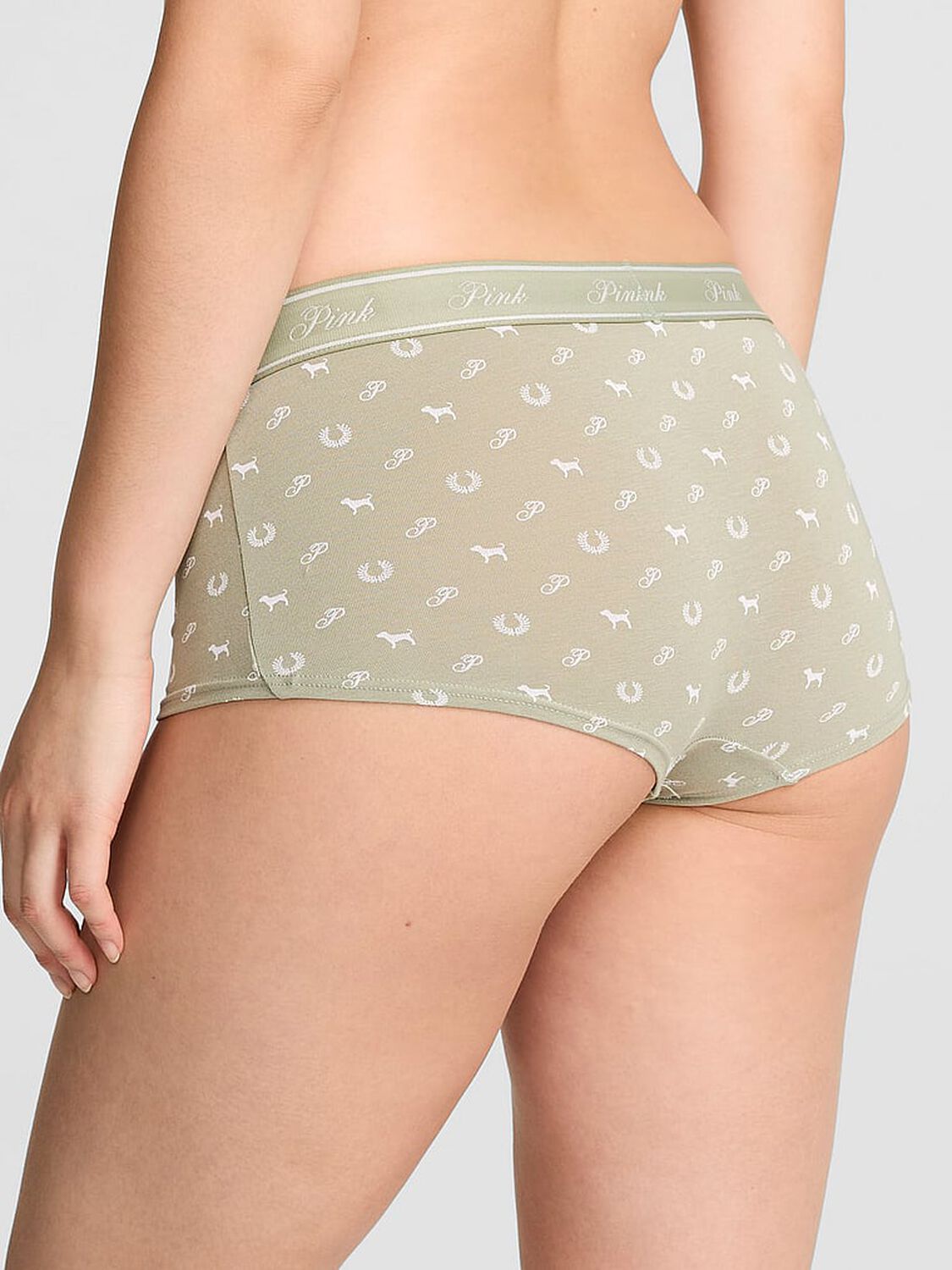 vs Pink Logo Cotton Boyshort Panty Slate Green P Heritage Print 2 of 2 