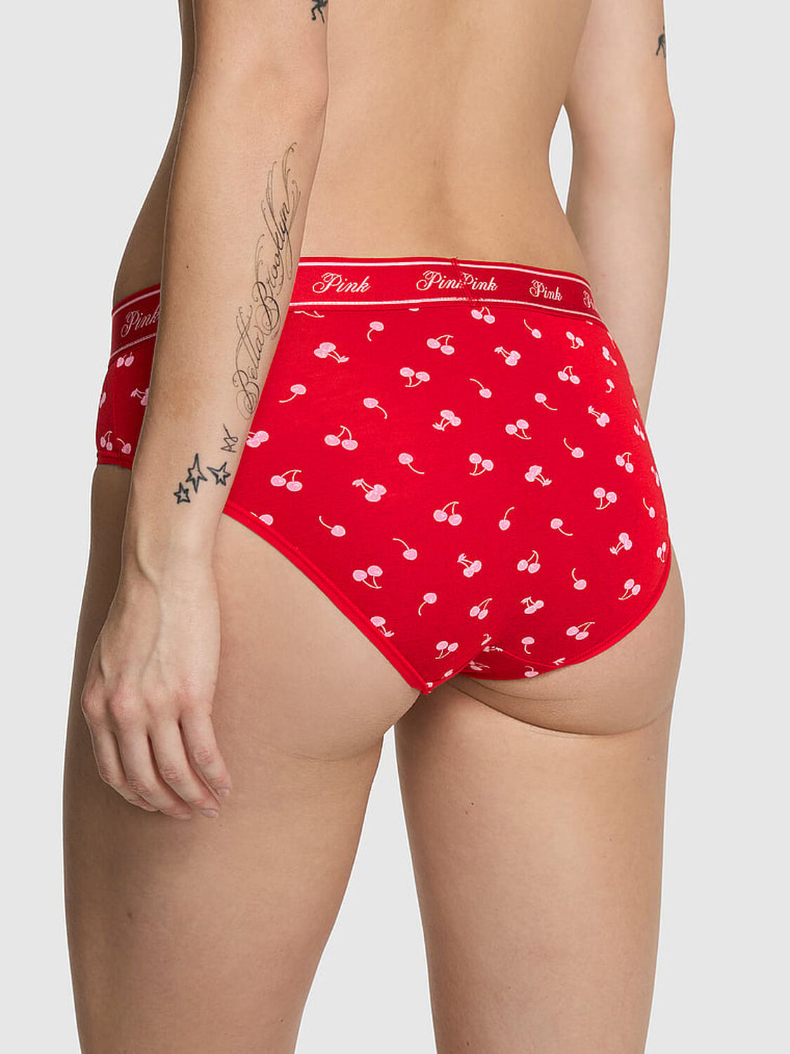 vs Pink Logo Cotton Hiphugger Panty Bright Vermillion Cherries 2 of 3 