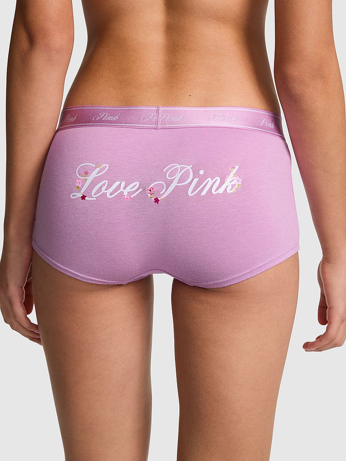 vs Pink Logo Cotton Boyshort Panty Lt Lilac With Love Pink Butt Graphic 2 of 3 