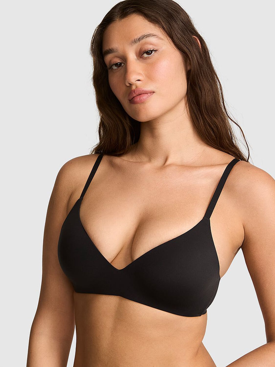 vs Pink Marshmallow Push-Up Wireless Comfy Bra Black 1 of 4 