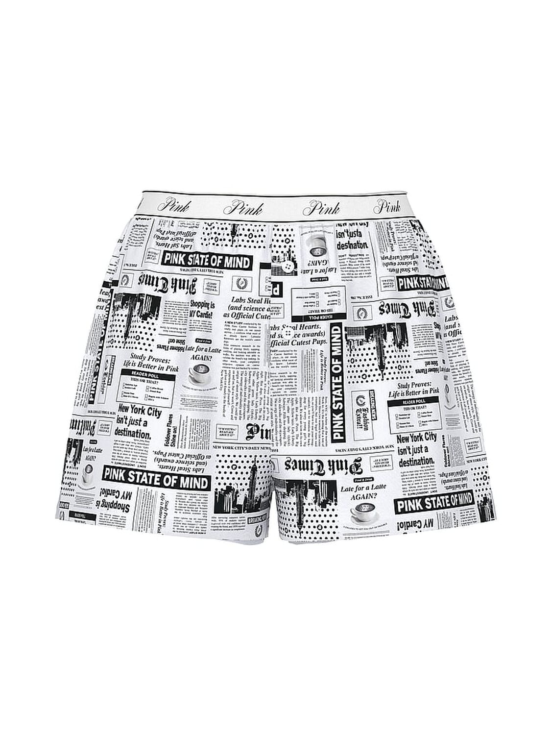 vs Pink Silky Sleep Boxy Pajama Shorts Vs White Ny Pink Times Newspaper Print 3 of 4 