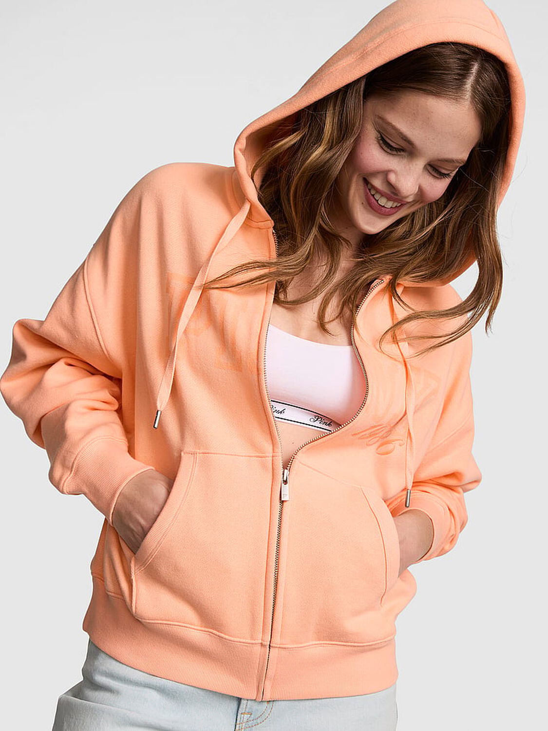 pink Pink Campus Fleece&trade; Full-Zip Hoodie Peach Tree 1 of 3 