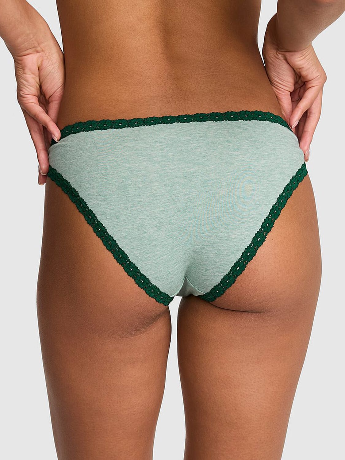 vs Pink Cotton Lace-Trim Low-Rise Cheeky Panty Heather Soft Sage With Dark Garden Lace 2 of 4 