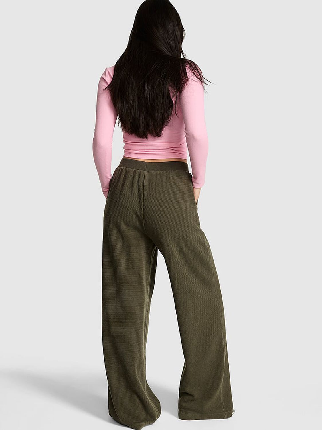 pink Pink Wondersoft Waﬄe-Knit Wide-Leg Pants Olive 2 of 4 
