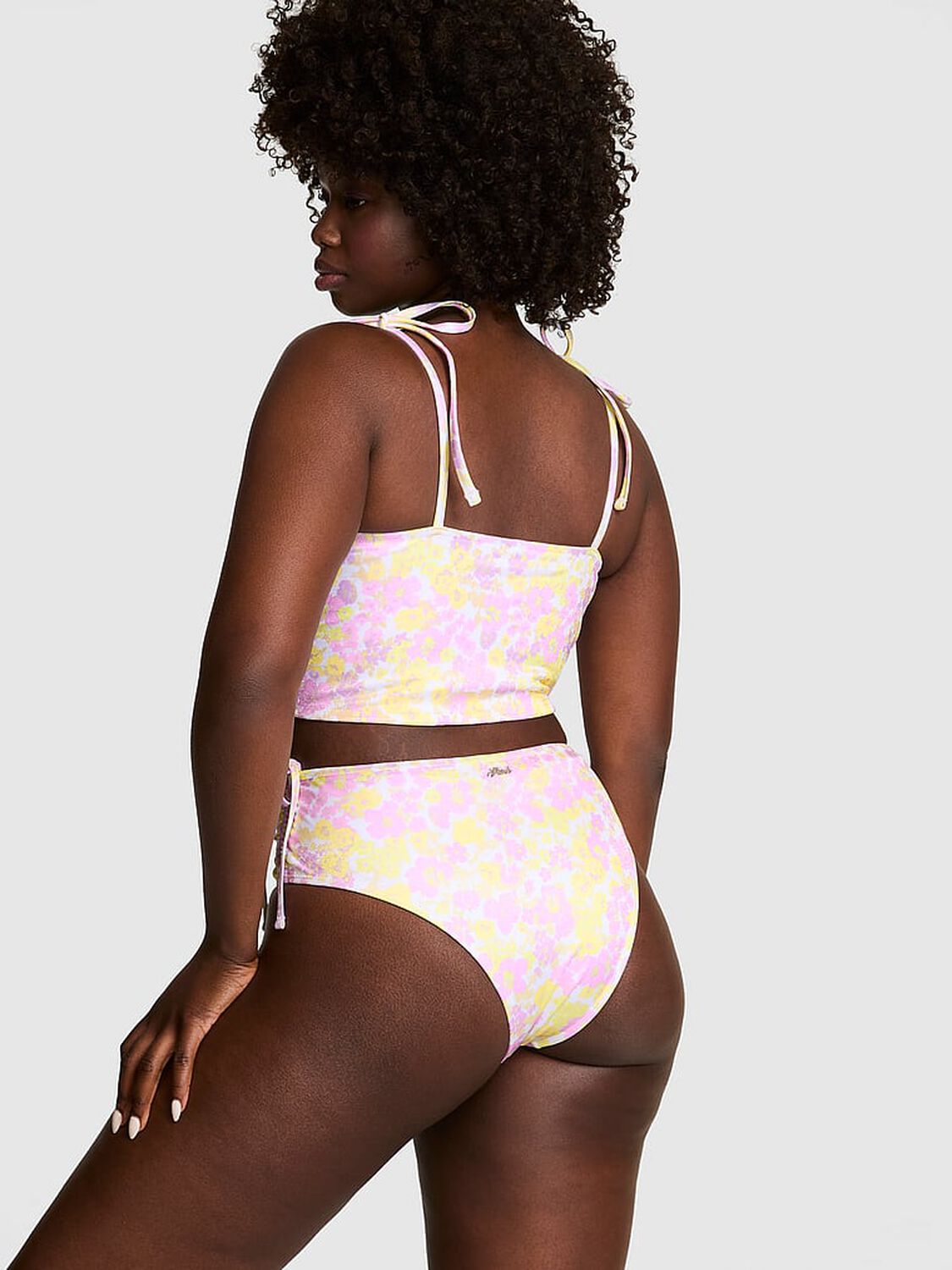 vs Pink Swim Bow-Strap Push-Up Tankini Top Layered Floral 2 of 3 