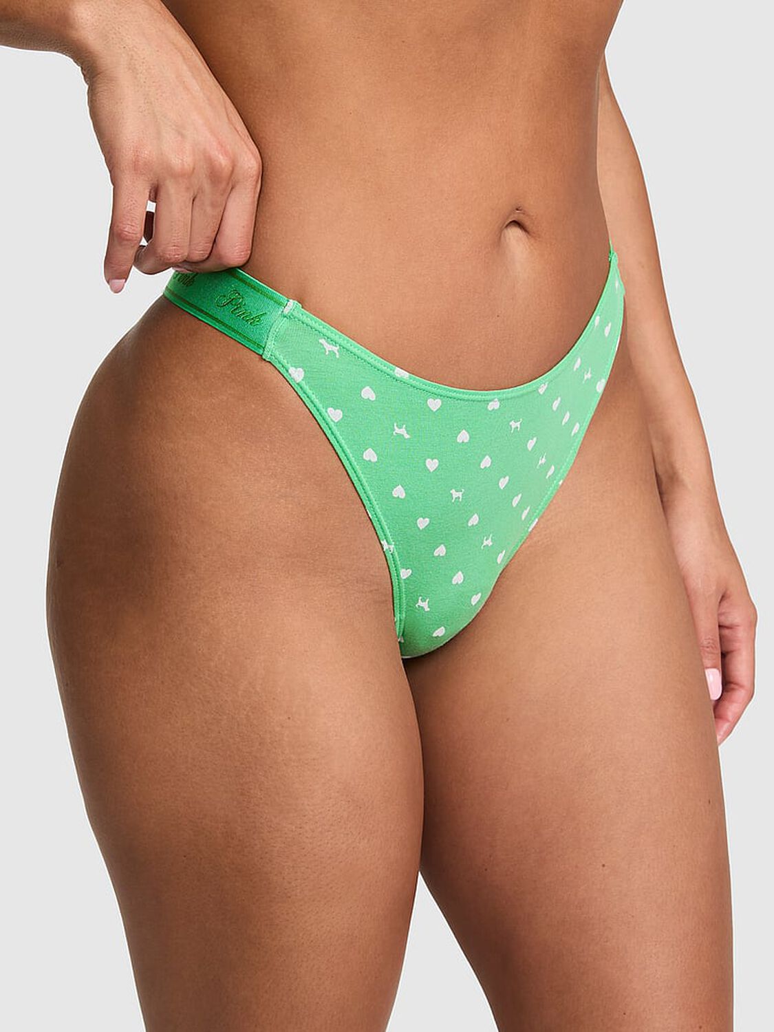 vs Pink Logo Cotton High-Leg Thong Panty 1 of 3 