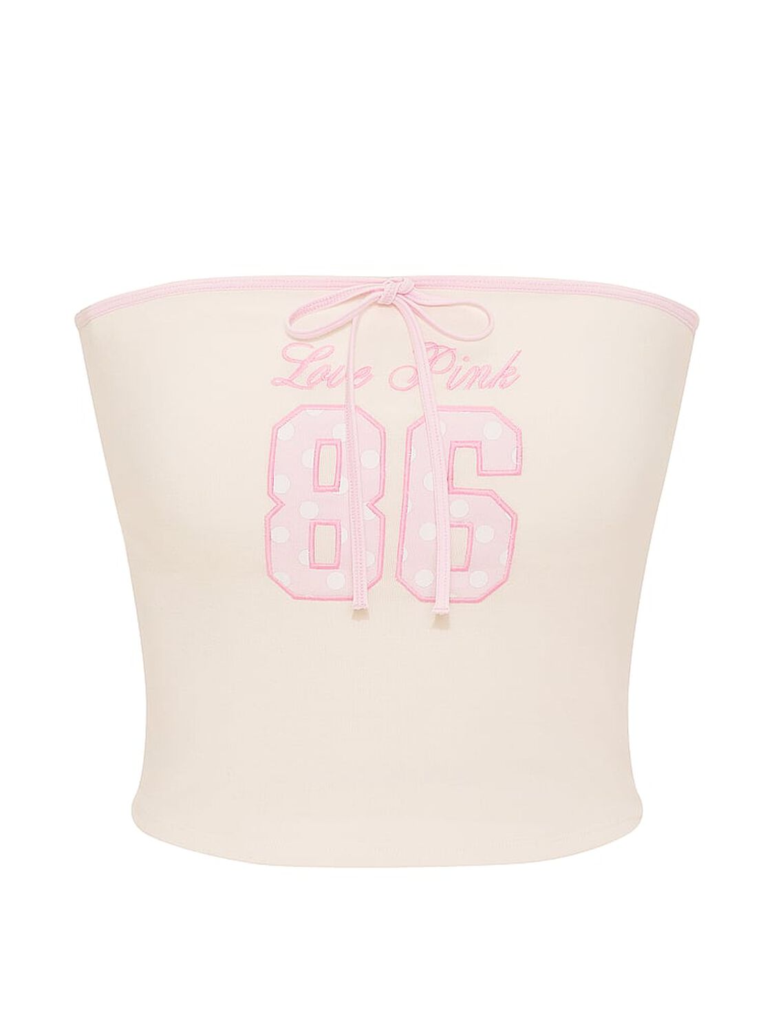 vs Pink All-Day Cotton&trade; Ruched Front-Tie Tube Top Cozy White 3 of 3 