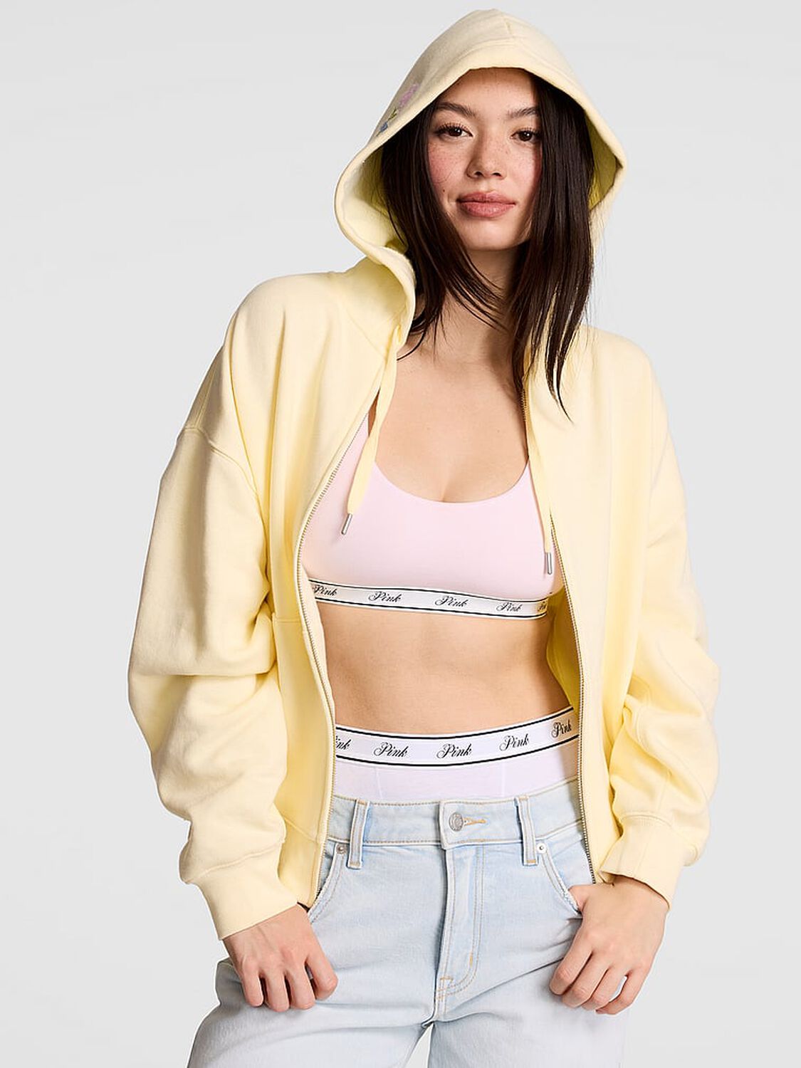 vs Pink Campus Fleece&trade; Full-Zip Hoodie Palest Yellow 1 of 3 