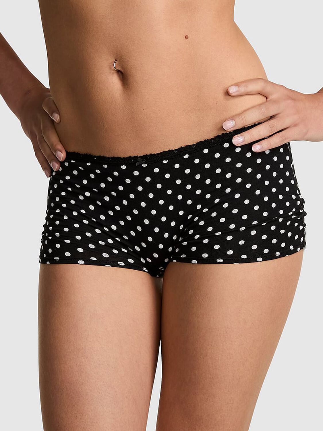 vs Pink Cotton Dorm Boyshort Panty Black White Dot Print 1 of 3 