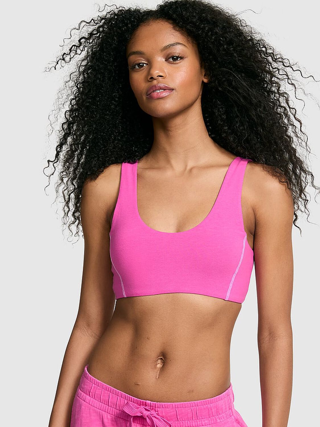 vs Pink All-Day Cotton Scoop Sports Bra Pink Gossip 1 of 3 