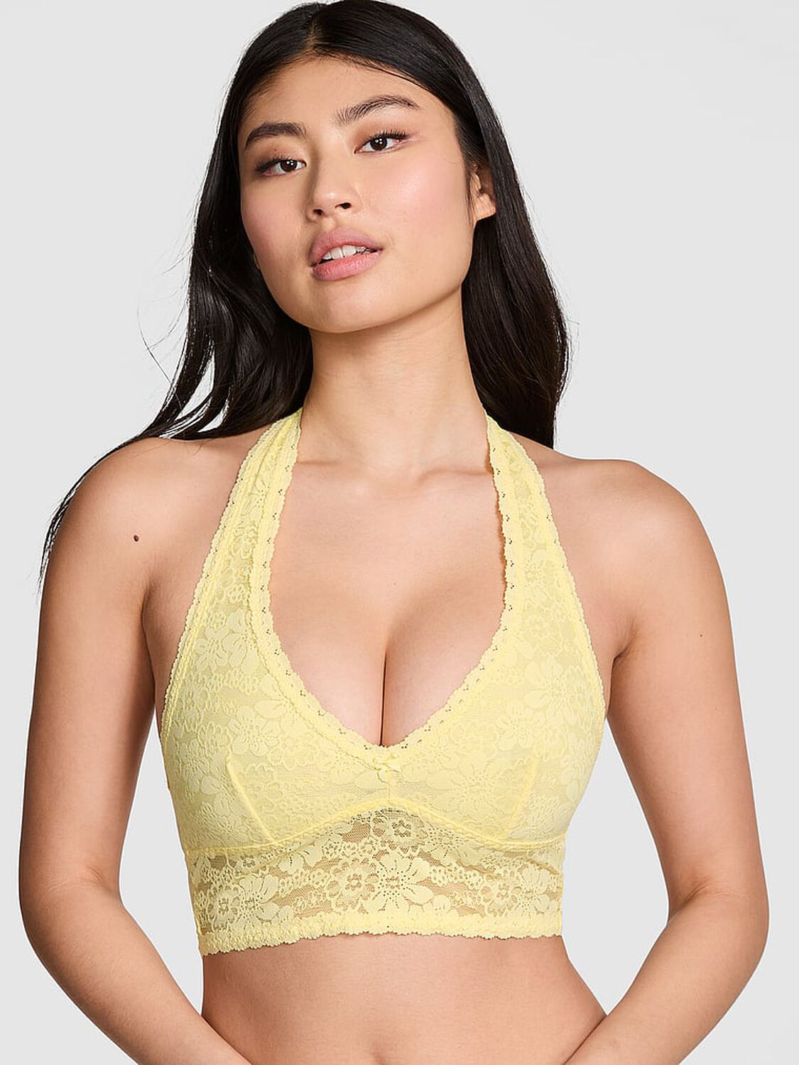 vs Pink Bralettes & Bra Tops Wink Lace Halter Top Mellow Yellow 1 of 3 